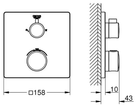 Baterie dus incastrata cu termostat Grohe Grohtherm 2 iesiri negru mat patrat