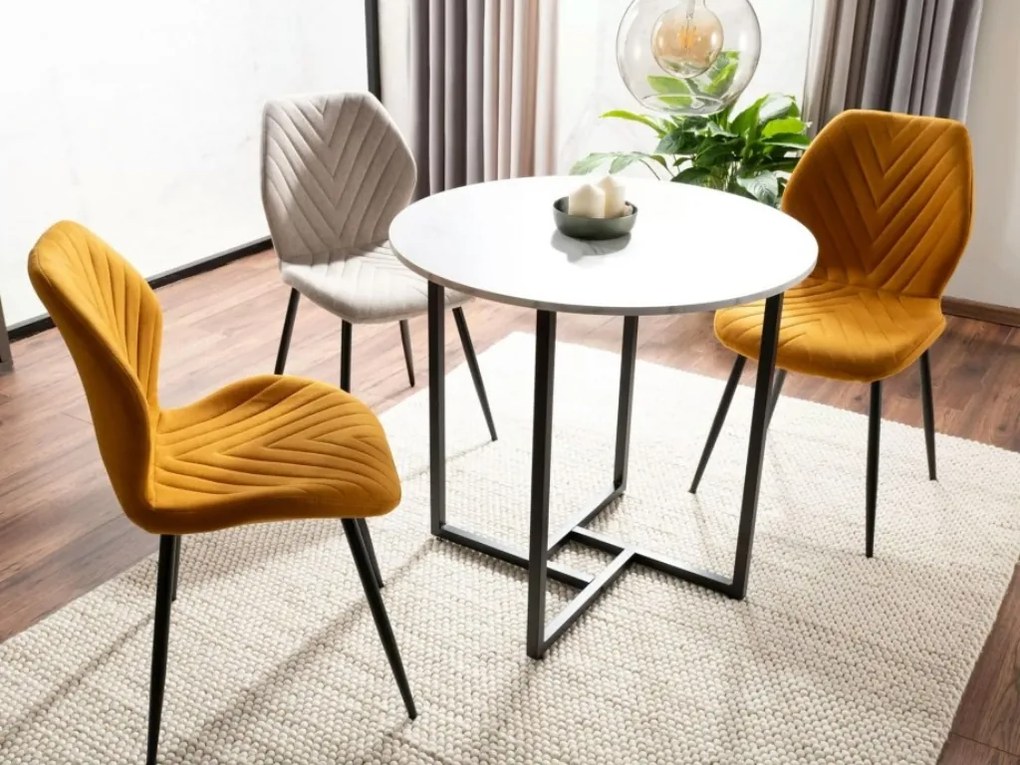 Masa rotunda de dining ALTO II 80 cm, decor marmura alba