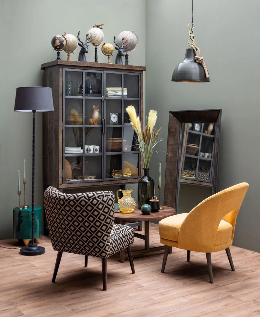 Vitrina din lemn de mango, metal si sticla, aspect vintage, Durbuy