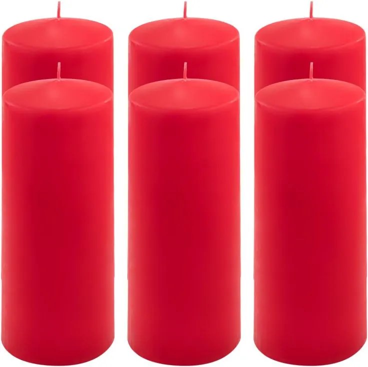 Set de lumânări stâlp, 20 cm, Ø 7,5 cm, roșu, 6 buc