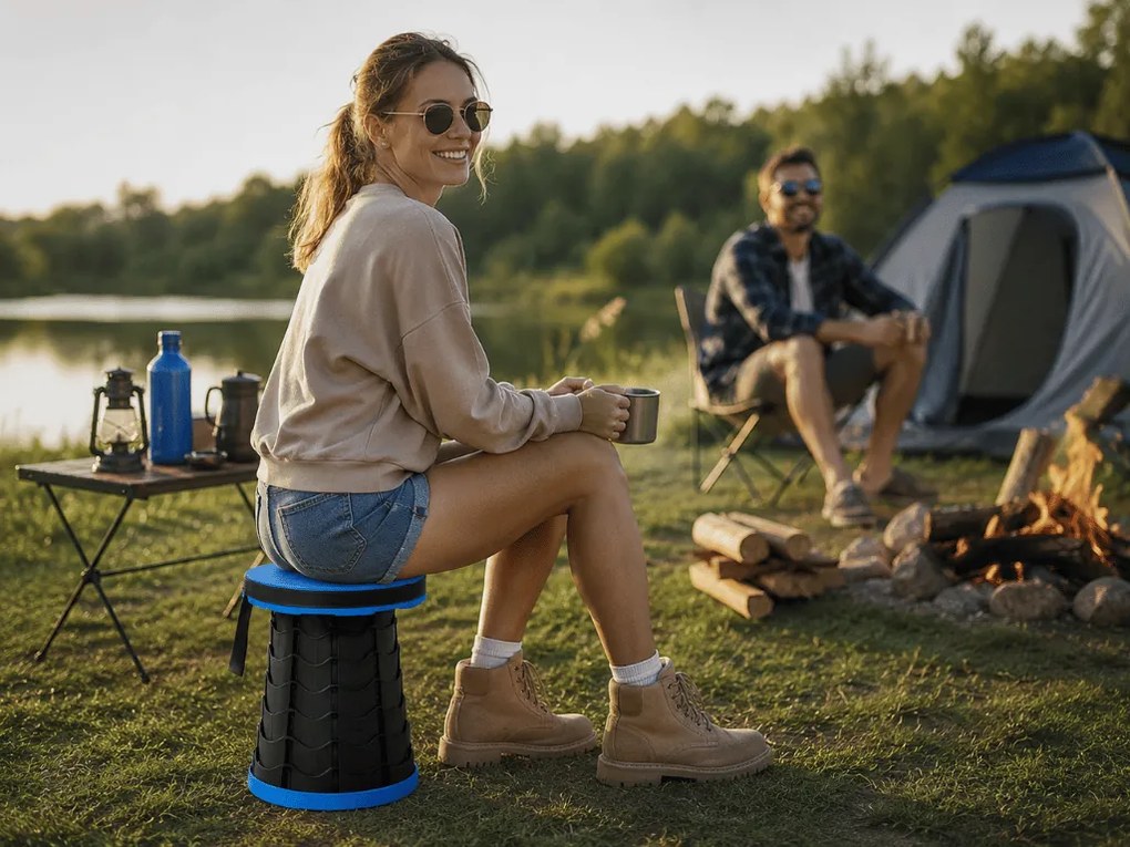 Scaun de camping CAMPIO telescopic 45 cm, albastru