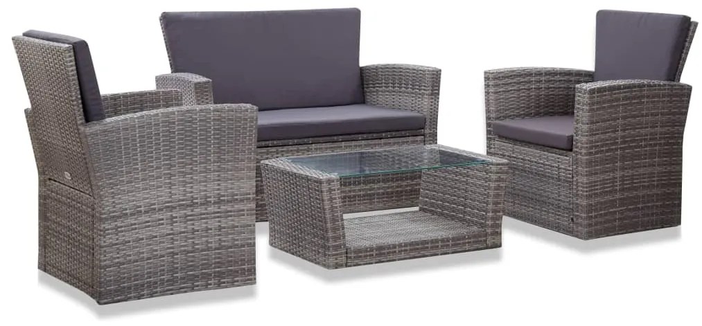 vidaXL Set mobilier de grădină cu perne, 4 piese, gri, poliratan