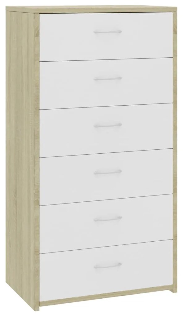 800671 vidaXL Servantă cu 6 sertare, alb și stejar Sonoma, 50x34x96 cm, PAL