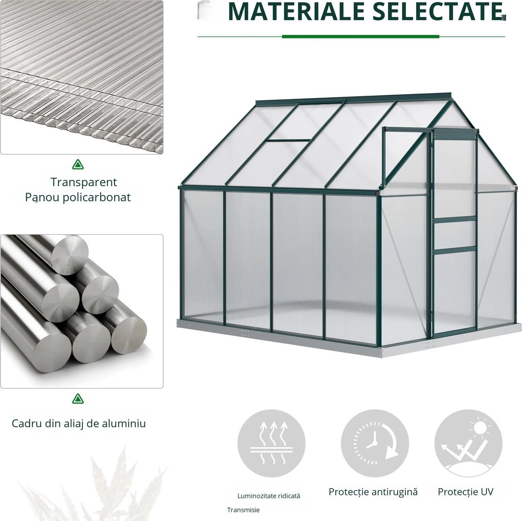 Outsunny Sera pentru plante din aluminiu kit sera de gradina walk-in din policarbonat cu ventilatie, Verde | Aosom Romania
