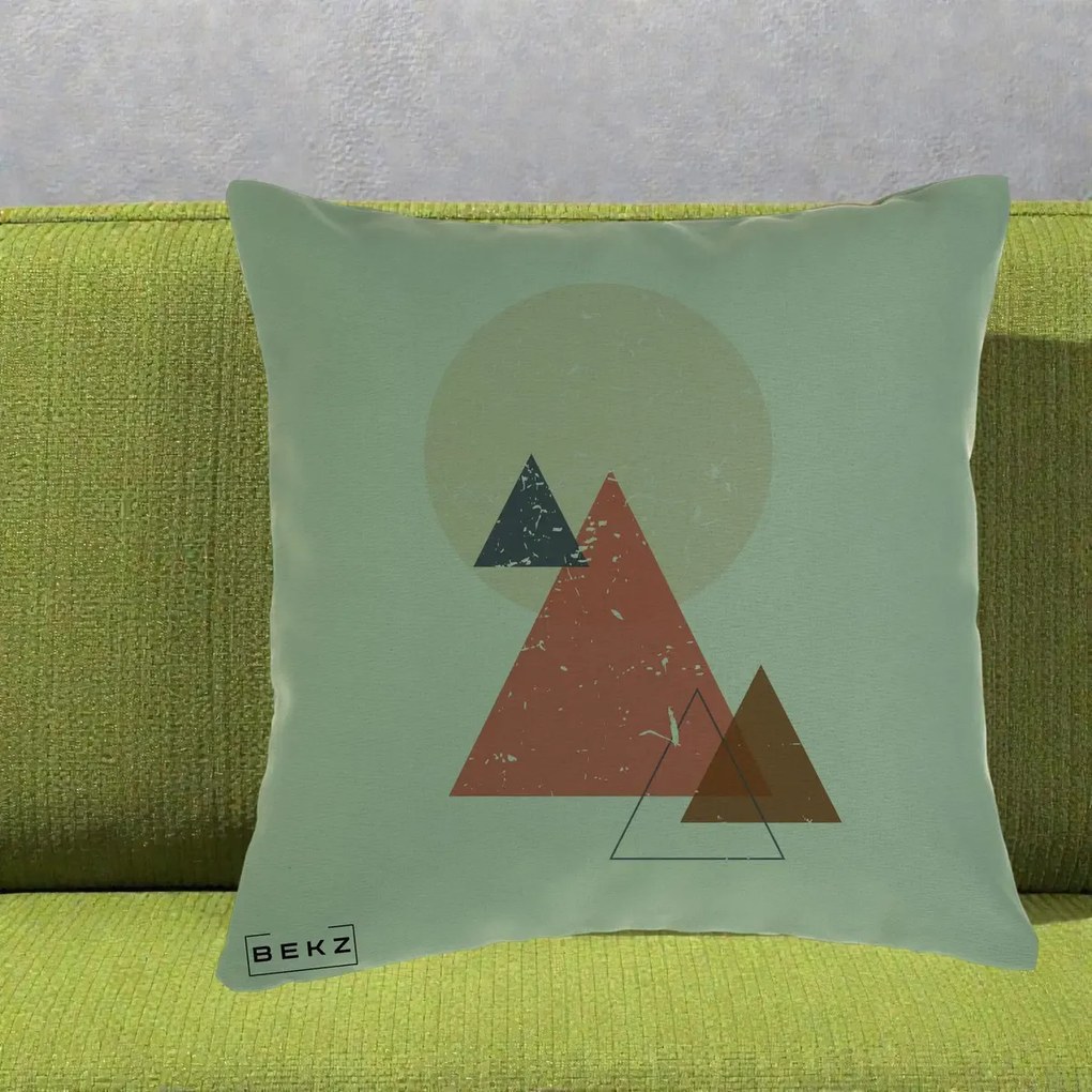 Perna Decorativa Geometric Munti si Soare, 40x40 cm, Verde, Husa Detasabila, Perna Inclusa, BEKZ®