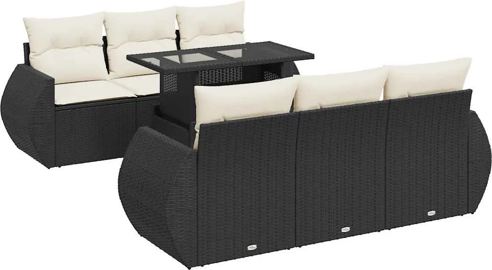 vidaXL Set canapele de grădină cu perne, 7 piese, negru, poliratan