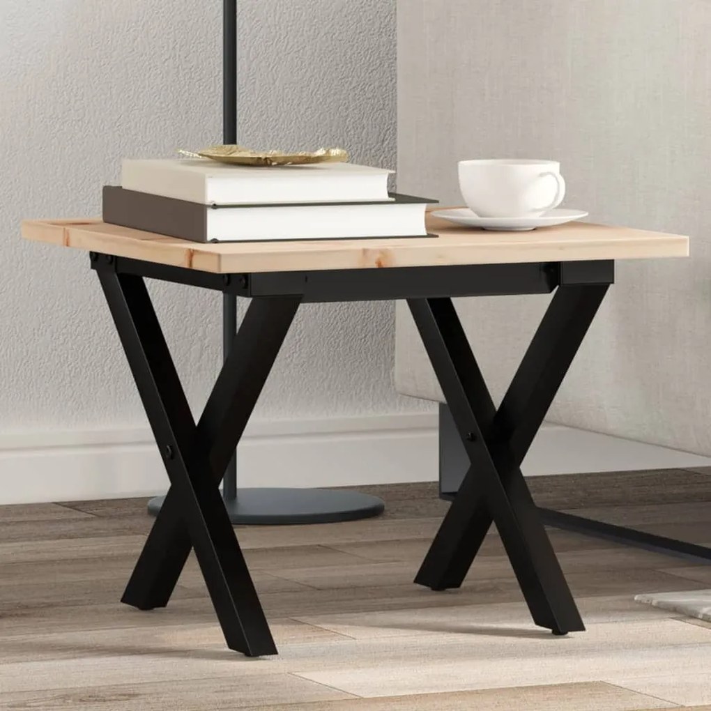 vidaXL Masă de cafea, cadru X, 40x40x35 cm, lemn masiv pin și Oţel