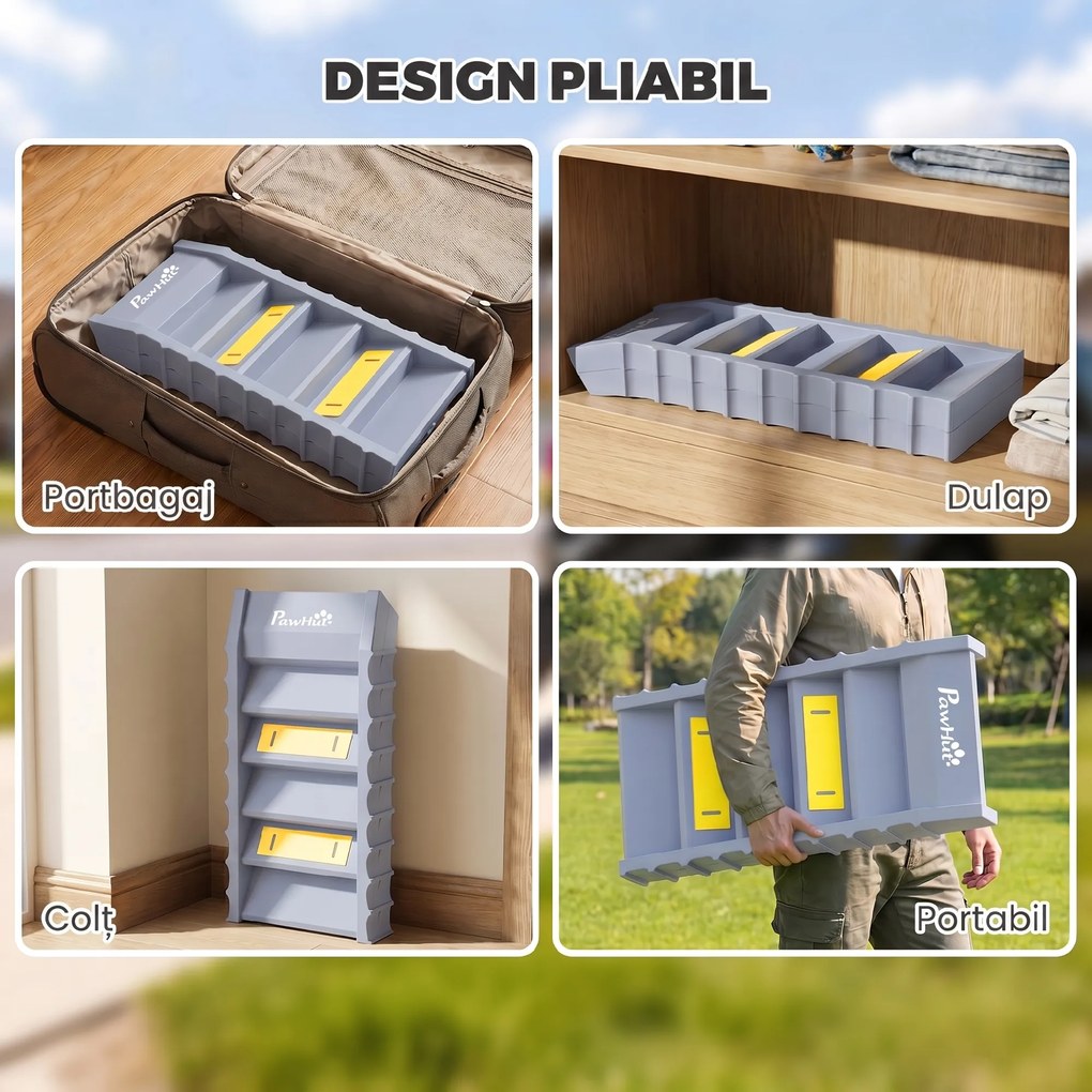 PawHut Scară Pliabilă pentru Câini, pentru Mașină și Paturi, 10 Trepte Antiderapante, Capacitate 68kg, Gri | Aosom Romania