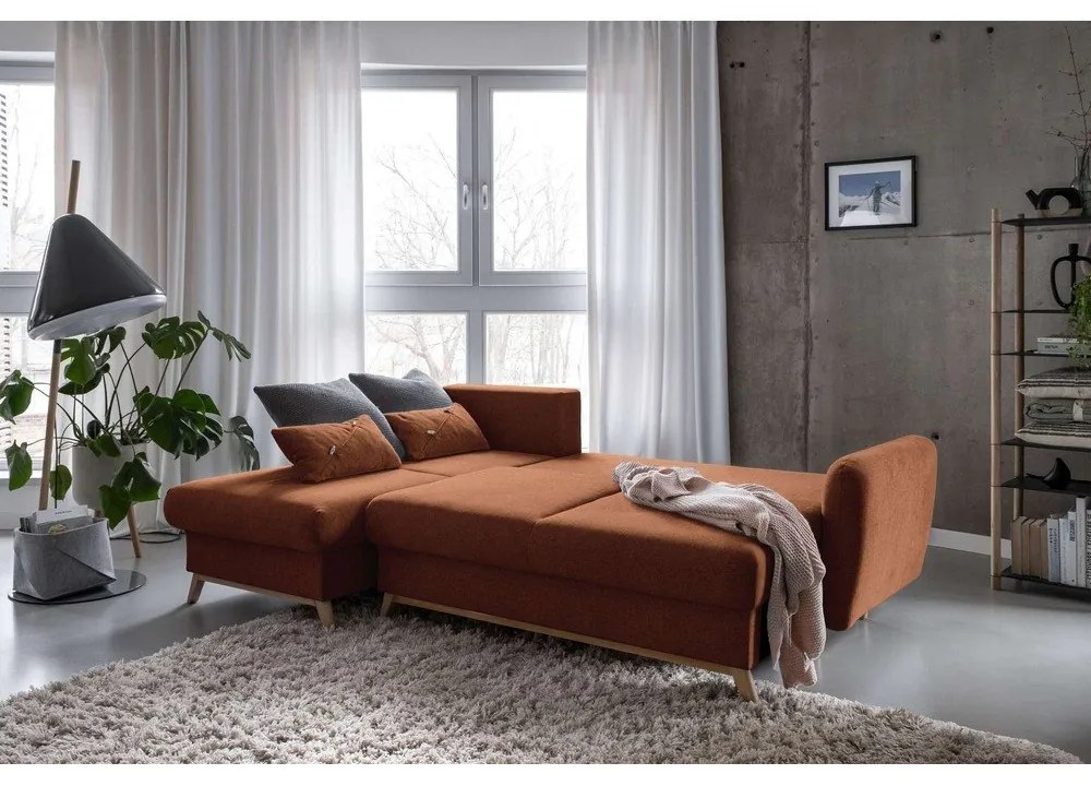Colțar extensibil cu șezlong pe partea stângă Miuform Scandic Lagom, portocaliu cărămiziu