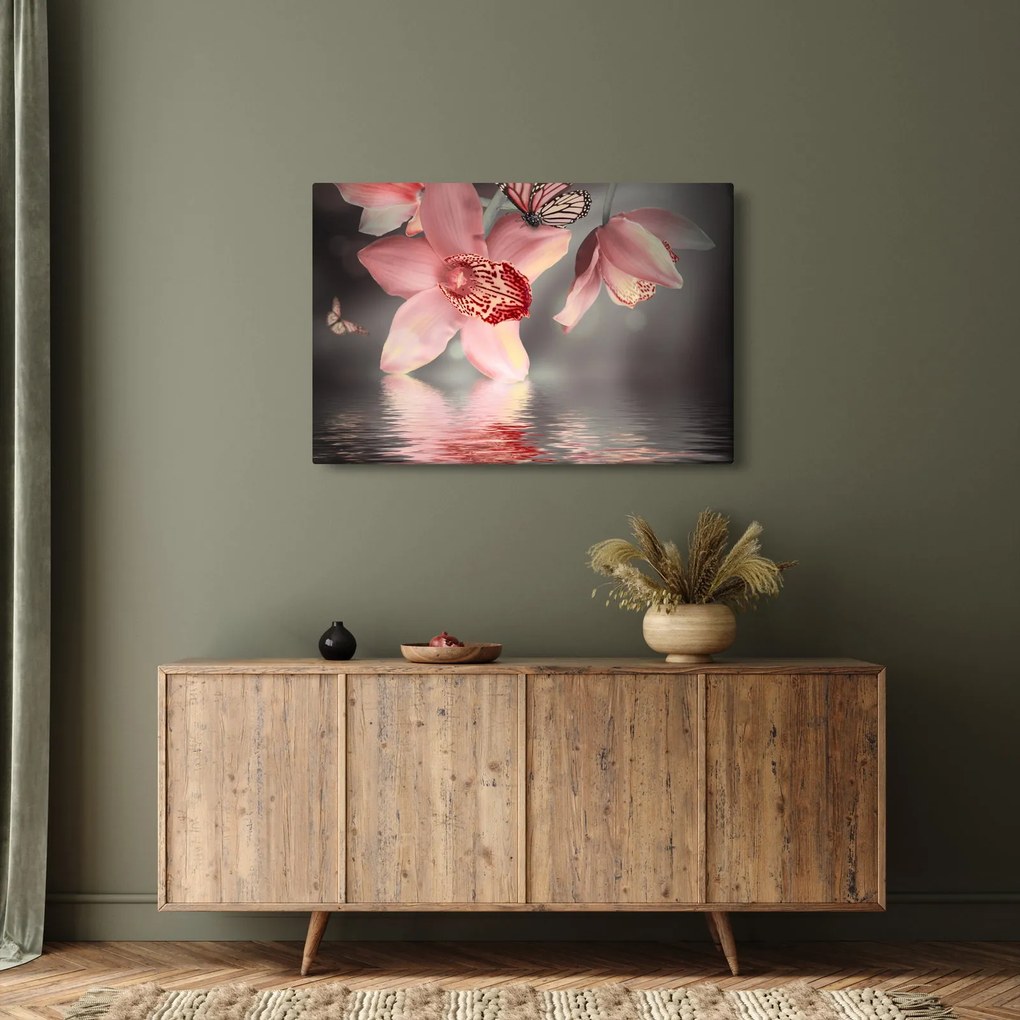 Tablou - Flori și fluture (90x60 cm)