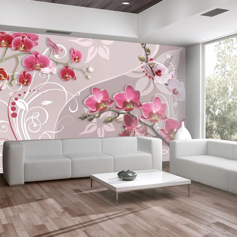 Fototapet Bimago - Flight of pink orchids + Adeziv gratuit 350x245 cm