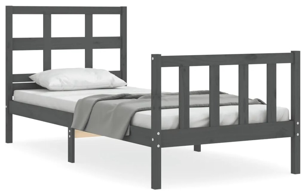 3193003 vidaXL Cadru de pat cu tăblie, gri, 100x200 cm, lemn masiv