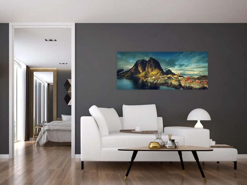Tablou cu sat de pescari din Norvegia (120x50 cm)