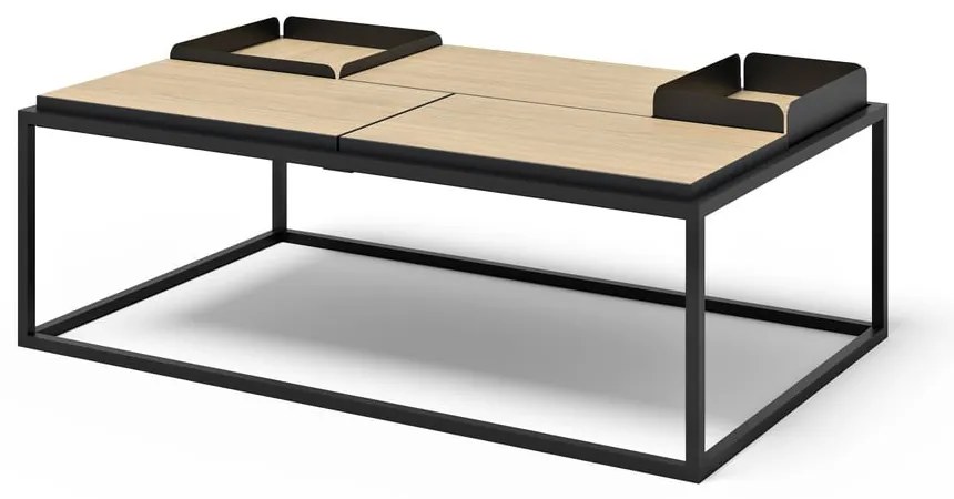 Măsuță de cafea negru-natural cu blat cu aspect de lemn de stejar 75x120 cm Douro – TemaHome