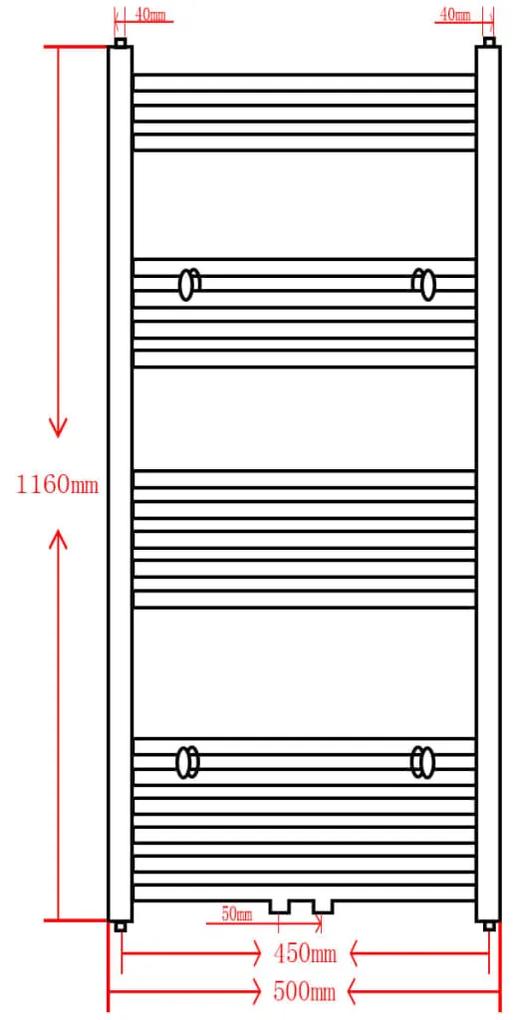 Radiator port-prosop incalzire centrala baie, drept, 500x1160mm, negru 1, Negru, 500 x 1160 mm, Drept