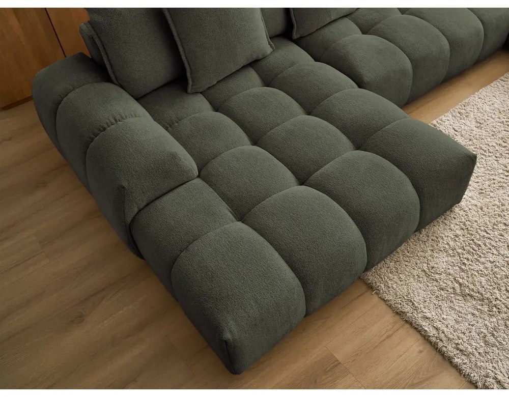 Colțar verde extensibil/cu spațiu de depozitare cu tapițerie din chenille (cu colț pe partea dreaptă/în formă de "U") Everest – Bobochic Paris