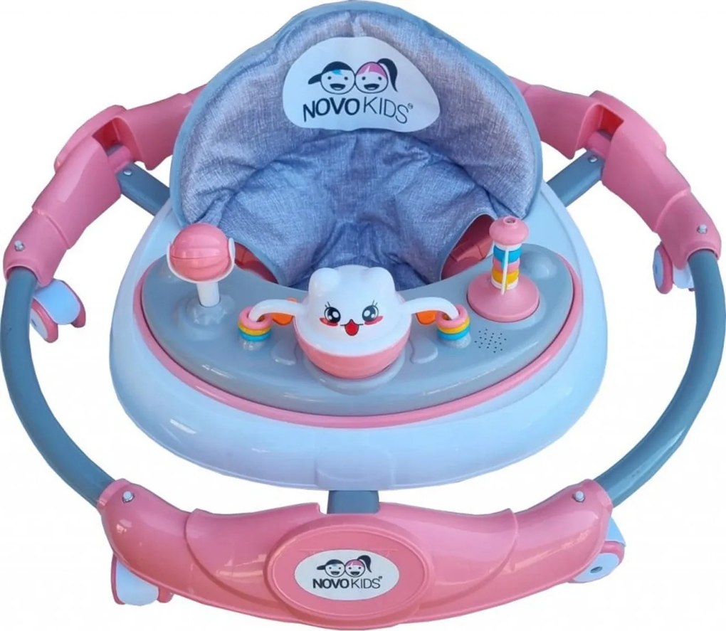Premergator reglabil in 6 trepte de inaltime NOVOKIDS™ Little Kitty, Cu melodii, Pliabil, Max 20 kg, Roti silentioase, Model Pisicuta, Roz