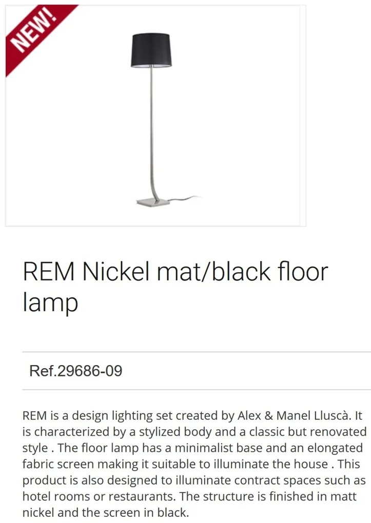 Lampadar / Lampa de podea eleganta design clasic REM nickel/negru