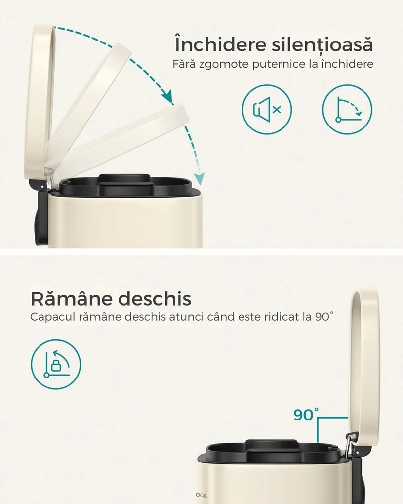 Coș de gunoi cu închidere lentă SLOW, 30L, bej SongmicsHome