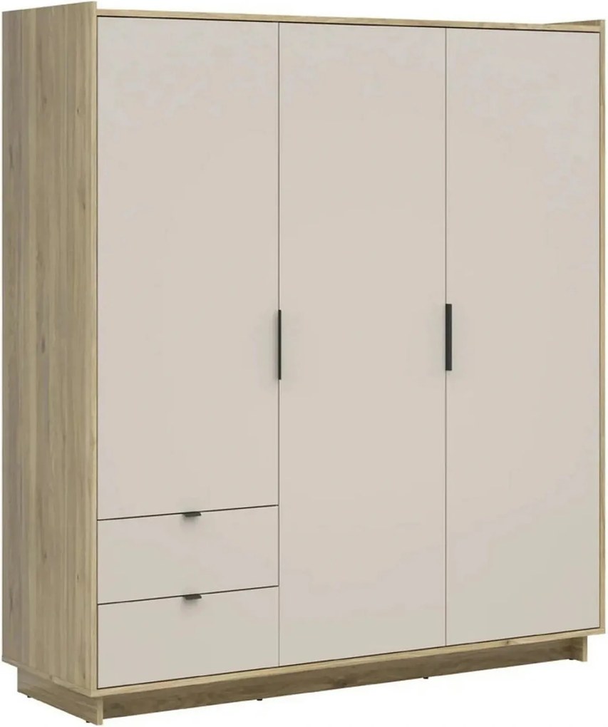 Dulap DALVA, stejar/casmir, PAL, cu 3 usi si 2 sertare, 180x60x202 cm