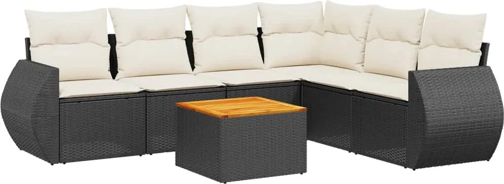 vidaXL Set canapele de grădină cu perne, 7 piese, negru, poliratan