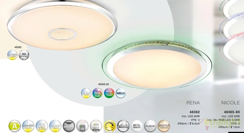 Plafoniera LED cu telecomanda design modern Nicole 60W 48365-60 GL