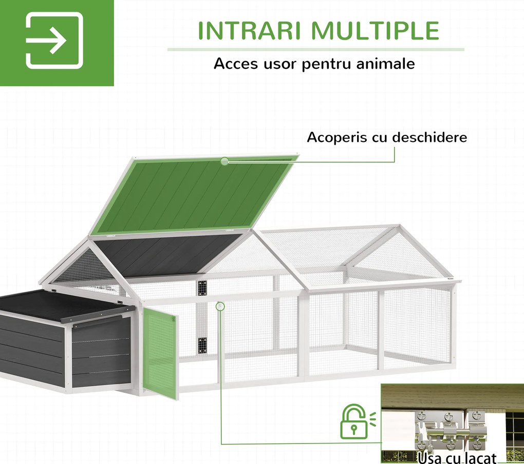 PawHut Coteț din Lemn pentru Găini cu Cuib și Acoperiș Rabatabil, pentru 4-8 Păsări | Aosom Romania