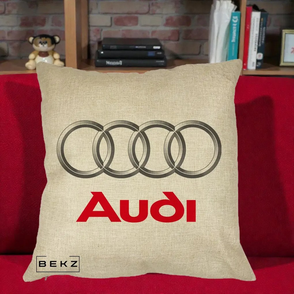 Perna Personalizata cu emblema Audi, 40x40 cm, Crem, Husa Detasabila, Perna Inclusa, BEKZ®