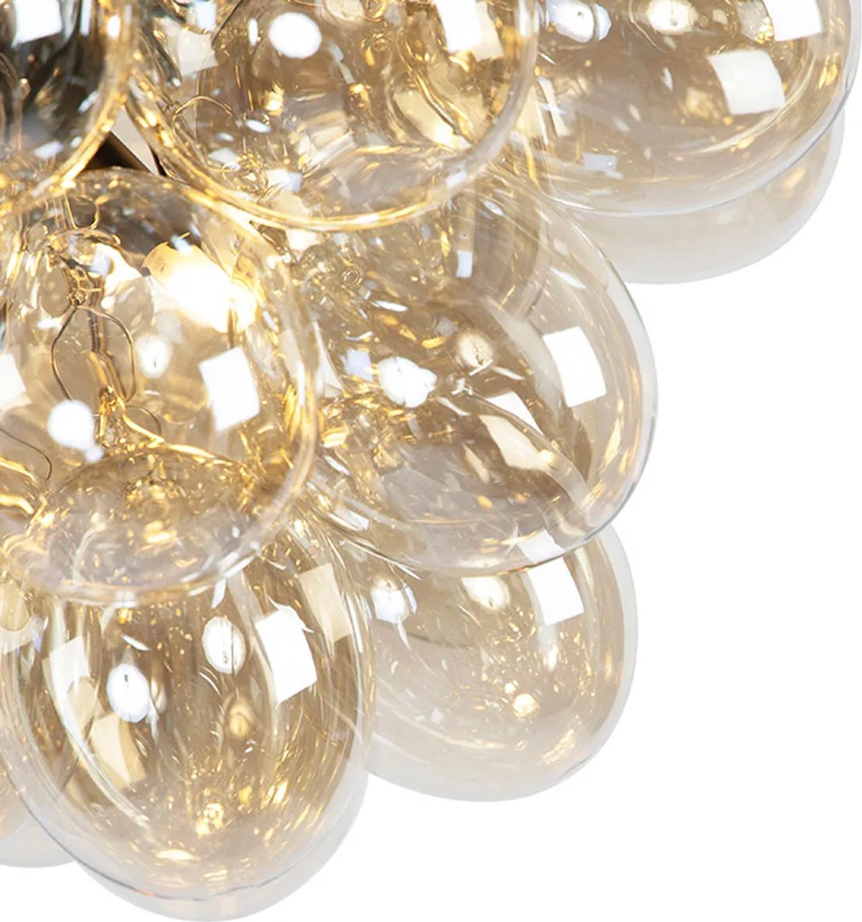 Lampă suspendată inteligentă neagră cu sticlă chihlimbar, inclusiv 8 WiFi G9 - Uvas