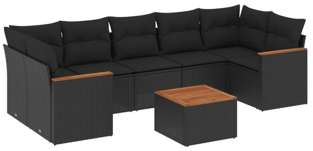 3225810 vidaXL Set mobilier de grădină cu perne, 8 piese, negru, poliratan