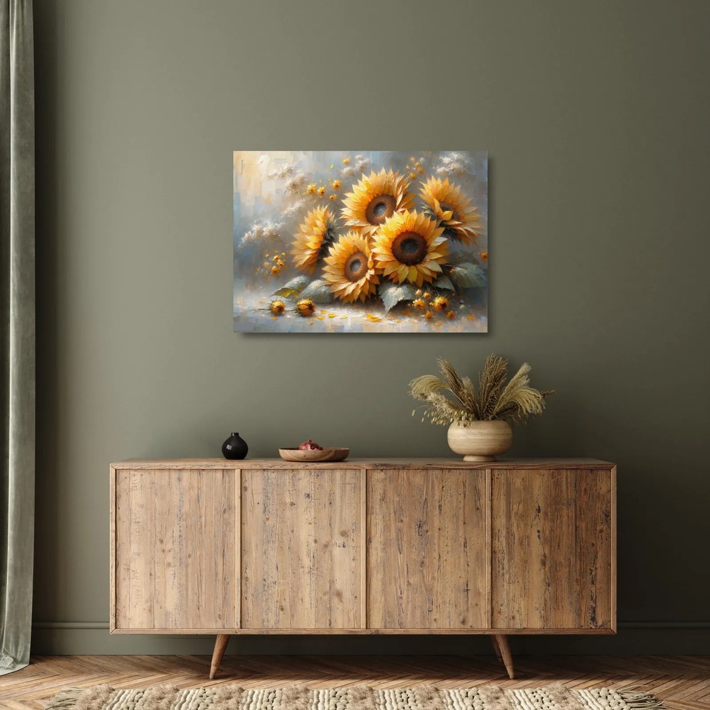 Tablou pe sticlă - Pictură cu floarea-soarelui (70x50 cm)