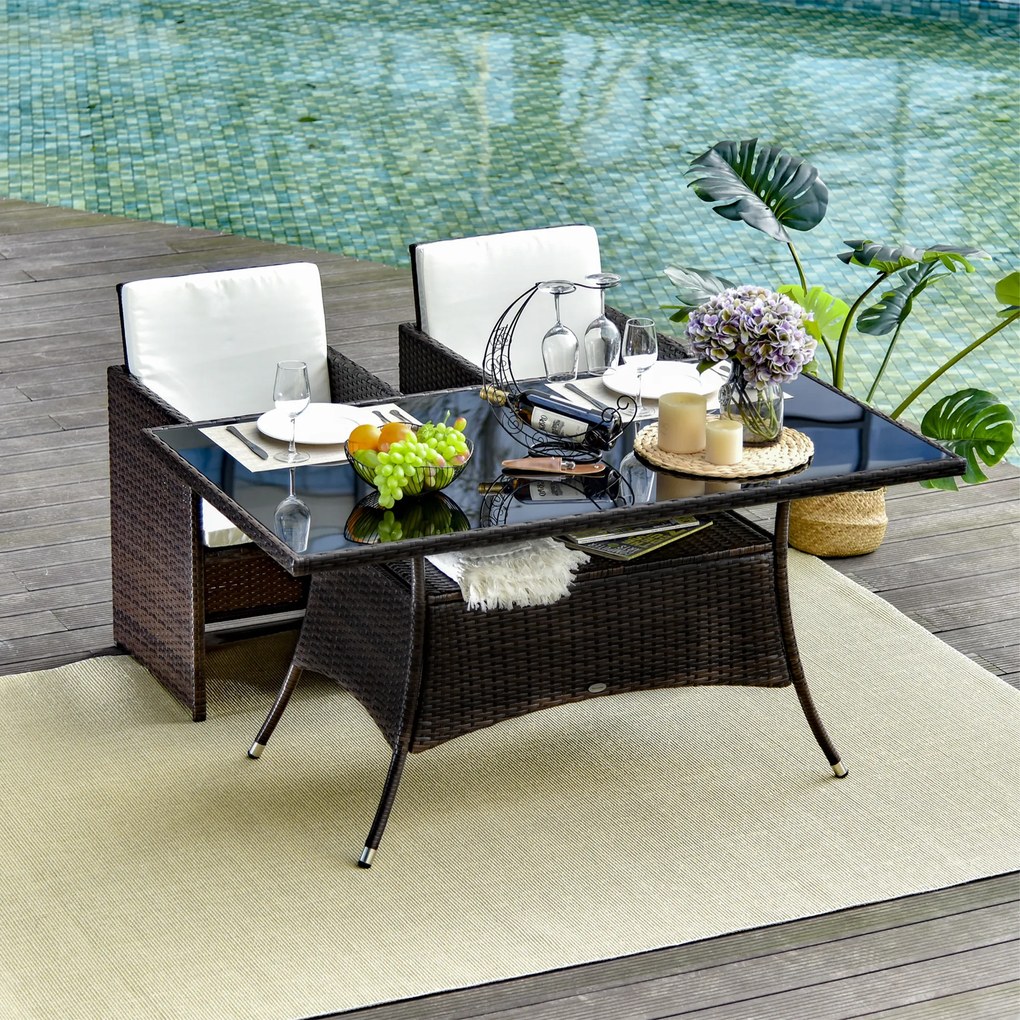 Outsunnt Masuta e Gradina in PE Rattan cu Raft Inferior,Maro,150x85x74cm