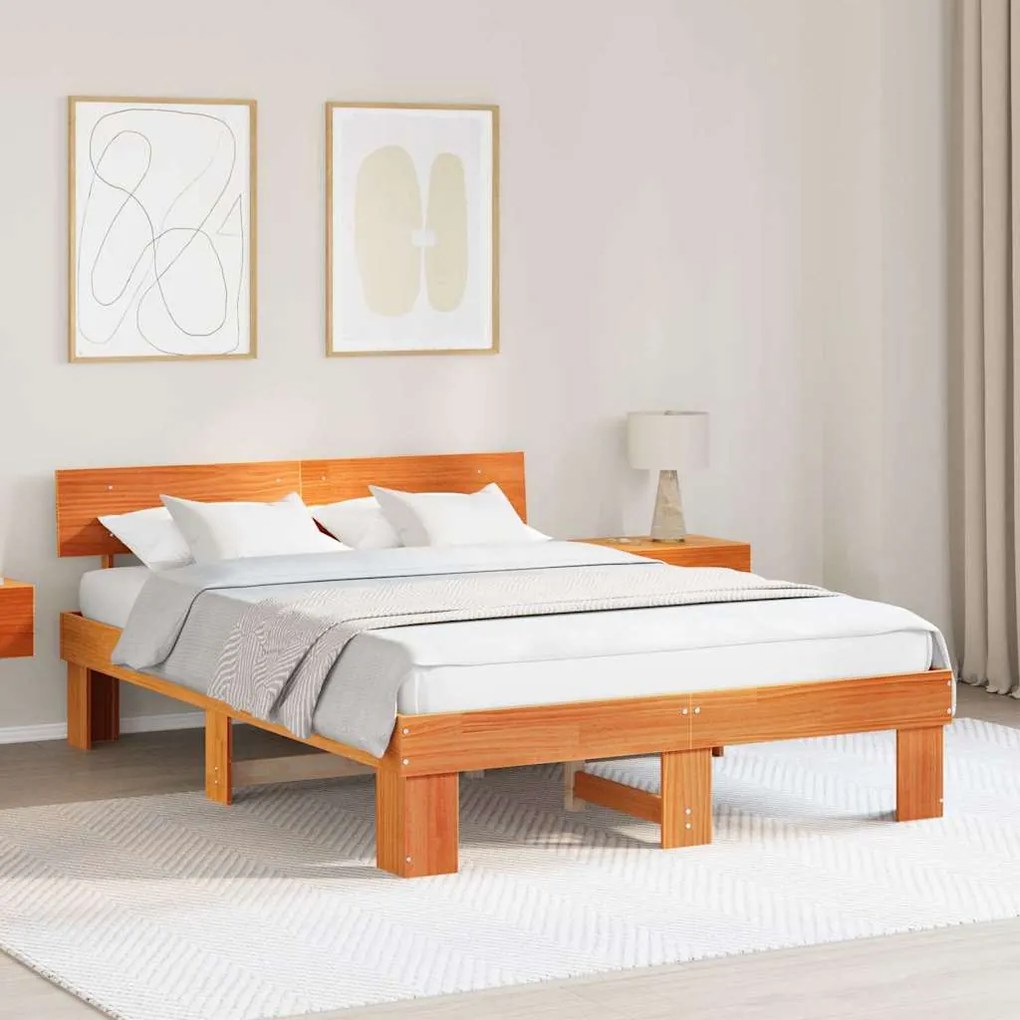 vidaXL Cadru de pat Maro ceruit 140 x 200 cm Lemn masiv de pin