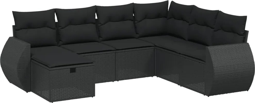 vidaXL Set canapele de grădină cu perne, 7 piese, negru, poliratan