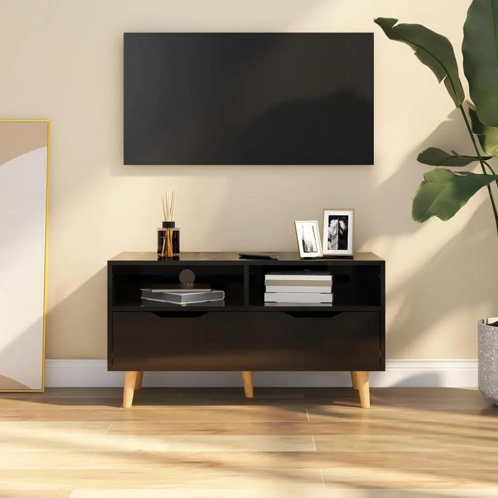 Comoda TV, negru extralucios, 90x40x48,5 cm, lemn prelucrat