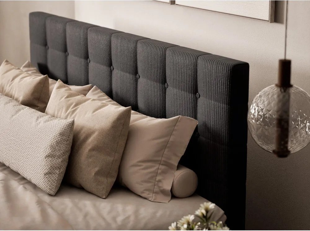 Pat boxspring gri antracit cu spațiu de depozitare 200x200 cm Tasca – Maison de Rêve