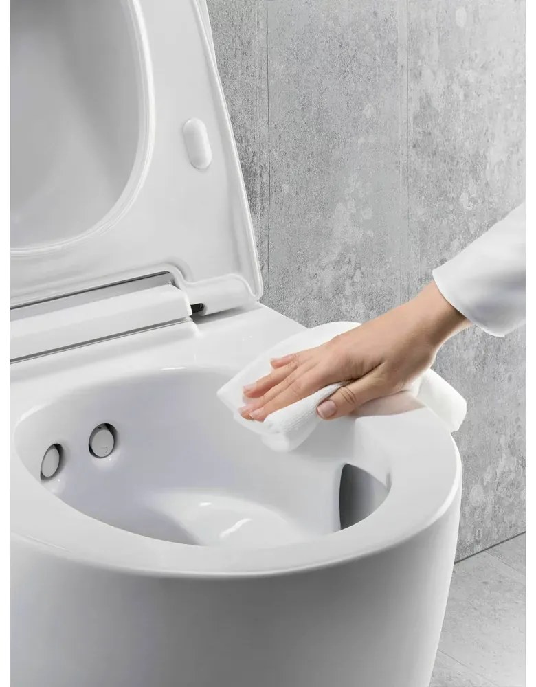 Set vas wc cu functie de bideu rimless suspendat cu capac soft close, ornament crom, Geberit AquaClean Mera Comfort