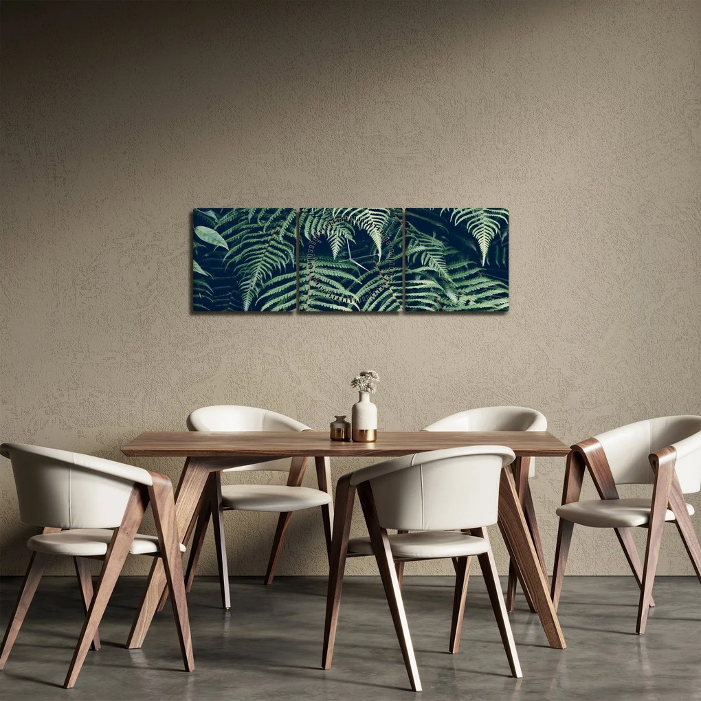 Tablou cu frunze de ferigă (cu ceas) (90x30 cm)