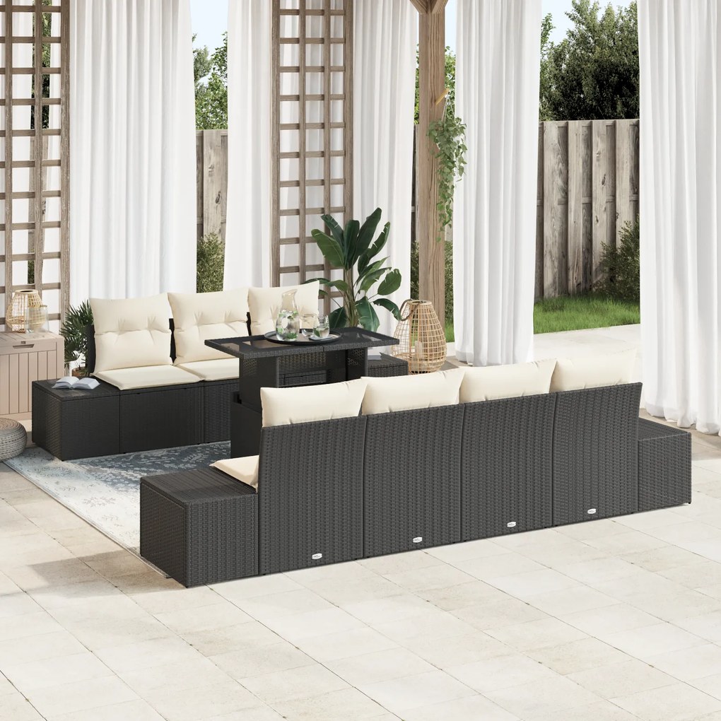 vidaXL Set de canapele pentru grădină cu pernă 8 pcs negru și crem