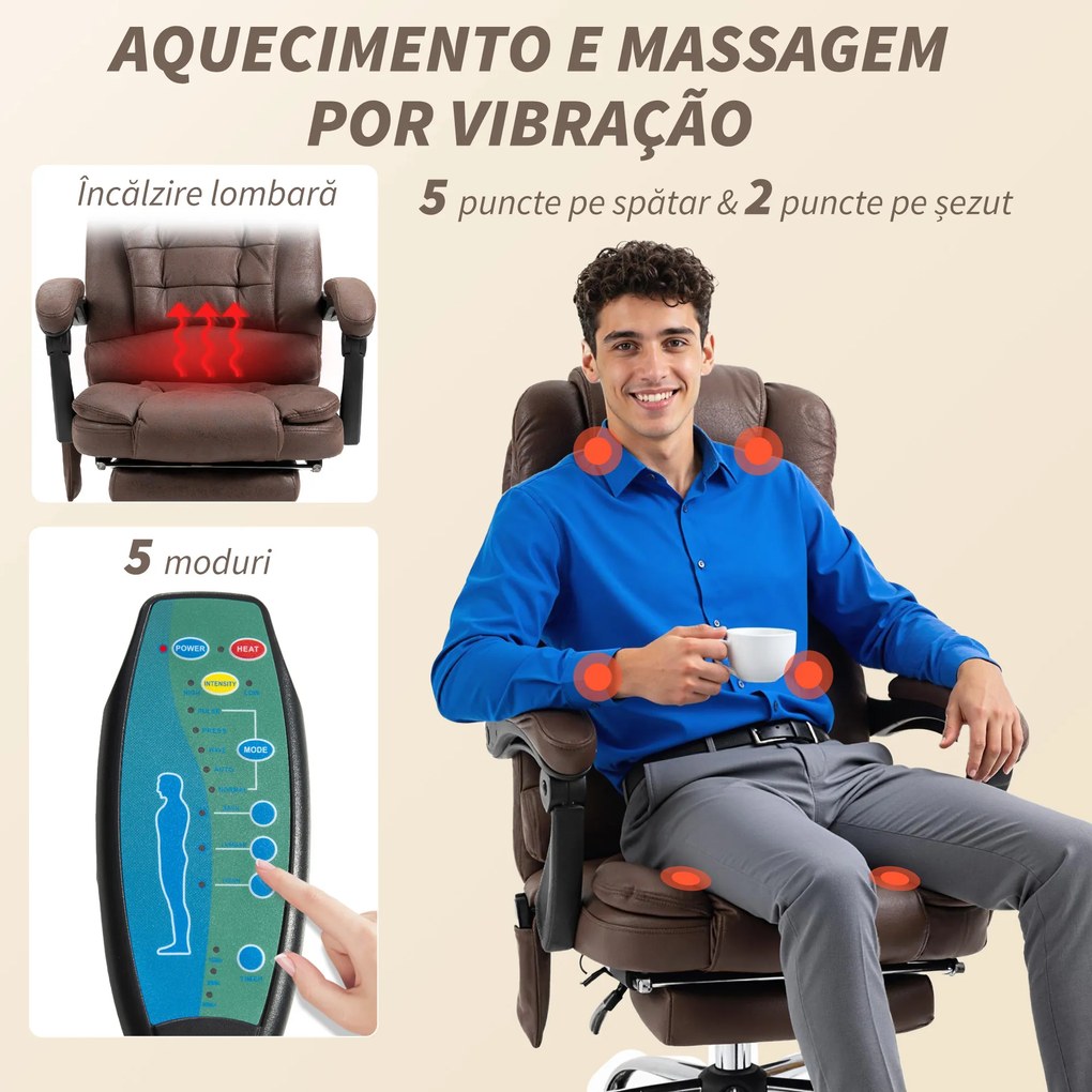 Vinsetto Scaun Birou Masaj – inclinabil, incalzire &amp; 6 Vibratii | Aosom Romania