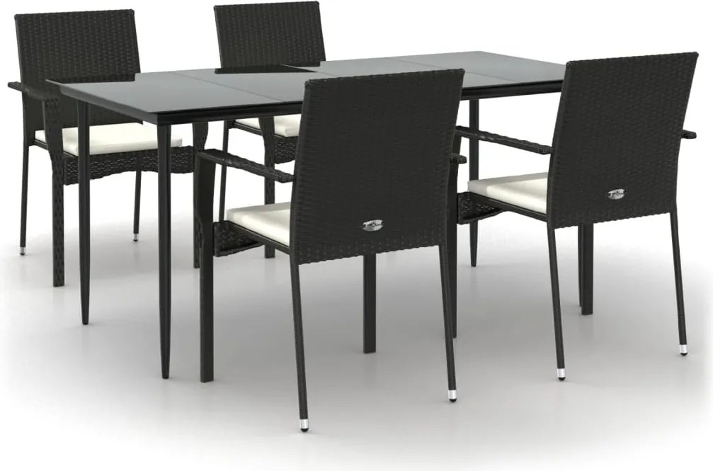 vidaXL Set mobilier de grădină cu perne, 5 piese, negru, poliratan