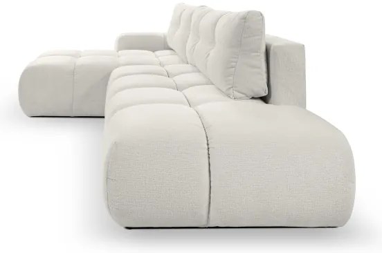 Colțar extensibil tapițat ALMADA, tip L, orientare stânga, cu spațiu de depozitare, bej