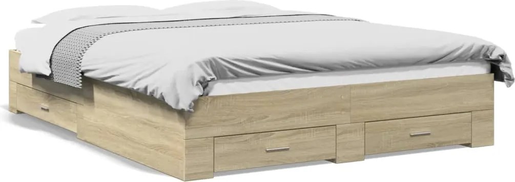 vidaXL Cadru de pat cu sertare stejar sonoma 160x200 cm lemn prelucrat