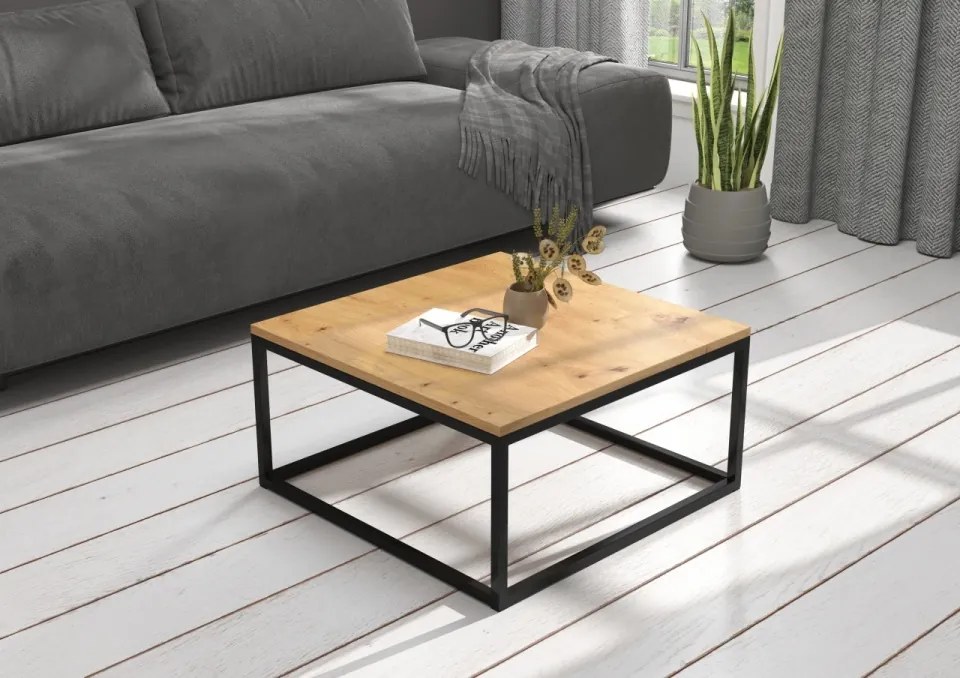 Masuta de cafea, 60x60 cm, BELRET, ADRK Furniture (Culoare: Alb / Sonoma)