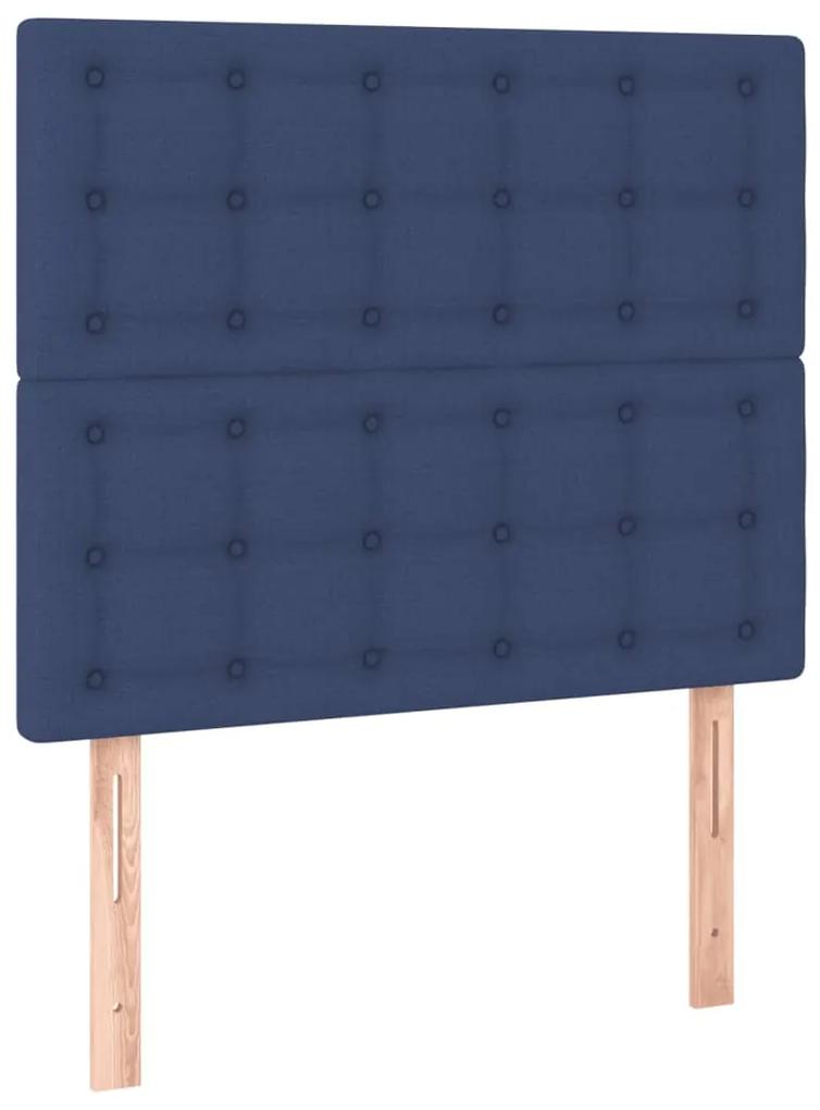 Cadru de pat cu tablie, albastru, 90x200 cm, textil Albastru, 90 x 200 cm, Nasturi de tapiterie