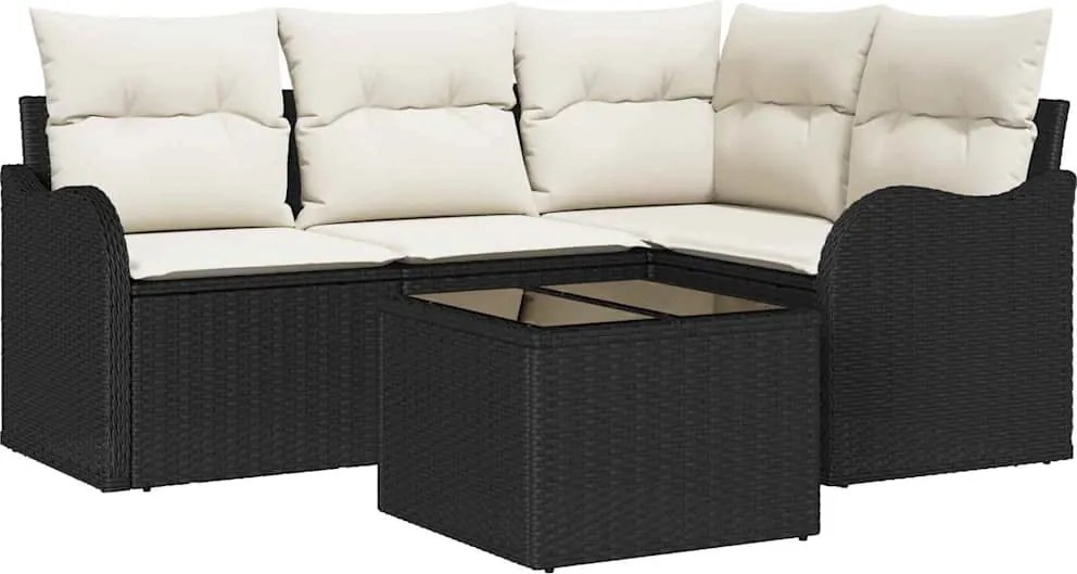 vidaXL Set de canapele pentru grădină 5 pcs Negru poliratan