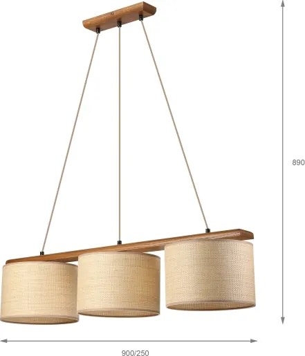 Lustră pe cablu AIDA 3xE27/15W/230V Ø 25 cm stejar/rafie