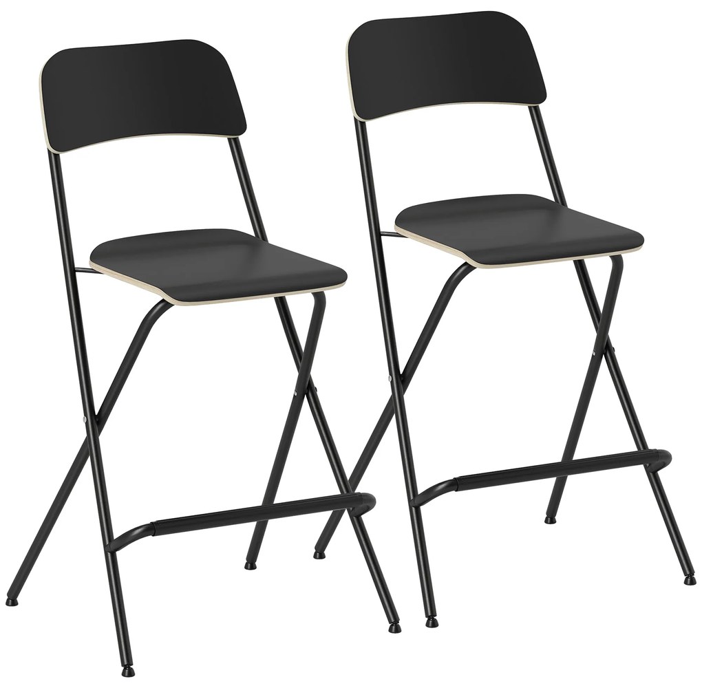 HOMCOM Set de 2 scaune de bar pliante cu cadru din oțel, pentru bucătărie, negru | Aosom Romania
