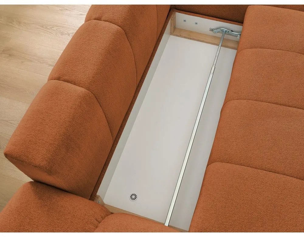 Colțar teracotă extensibil/cu spațiu de depozitare cu tapițerie din chenille (cu colț pe partea dreaptă/cu șezlong) Everest – Bobochic Paris