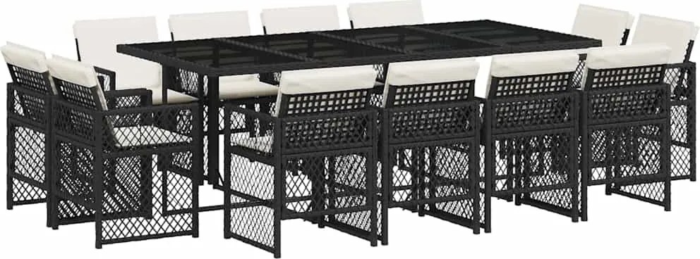 vidaXL Set mobilier de grădină cu perne, 13 piese, negru, poliratan